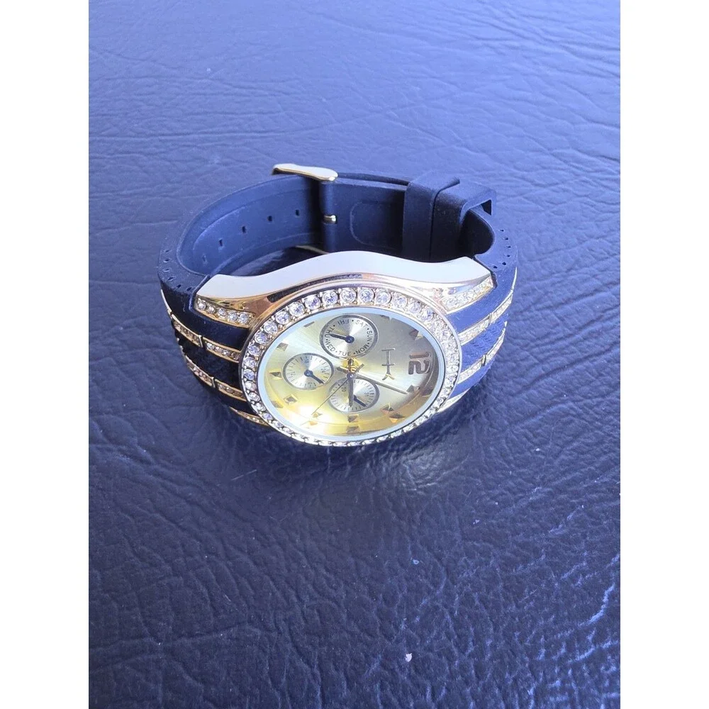 Wildlife by Heidi Klum Mens Dress Watch 38mm Gold Tone Day Date New Battery